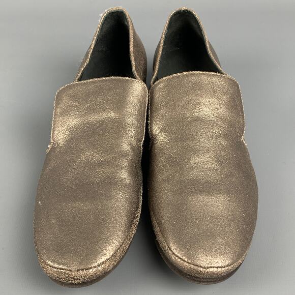 BRUNELLO CUCINELLI Size 7 Silver Leather Crackled Loafer Flats - Picture 4 of 8